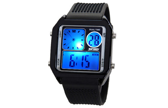 Lady Silicone Electronic LED SPL Digital Watch Double Time Zone With Stopwatch
