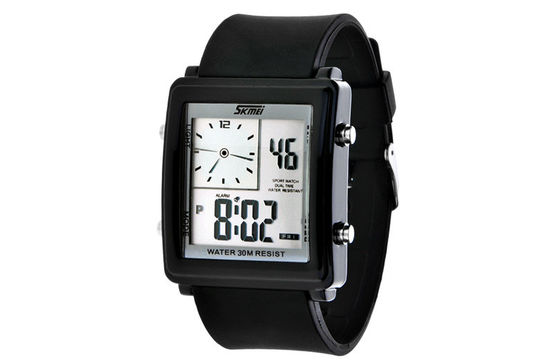 Unisex White LCD Analogue Watch 3 ATM EL Backlight Silicone LED Watches