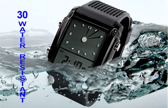 Water Resistant LCD Analogue Watch Dual Time Unisex Wristwatch