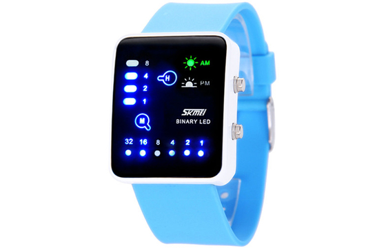 Pink Silicone LED Digital Wrist Watch EL Backlight Binary Watches