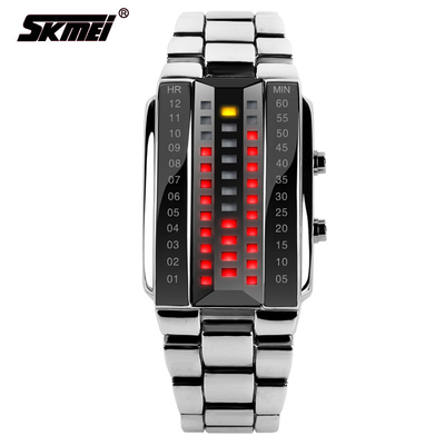 Water Resistant Metal Strap Watch , 3D LED Binary Wristwatch