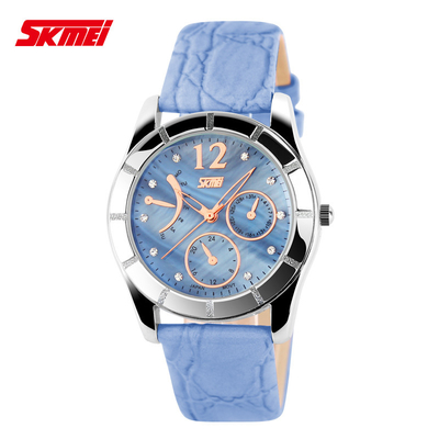 Blue Womens Quartz Watches For Teenager Girl With Leather Strap