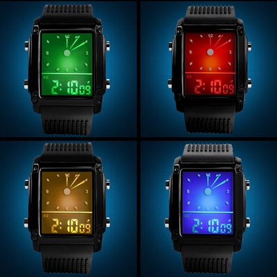 7 colors EL lights LCD Digital Watches Double Japan Movts 50M Waterproof