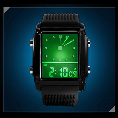 Double Time Zone Shine  LCD Analogue Watch ABS Plastic Case