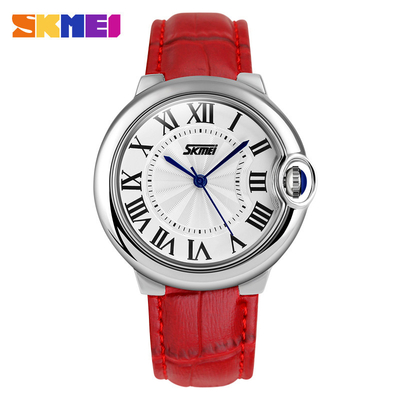 Red Leather Strap Analog Quartz Watch Japanese Movement for Lady